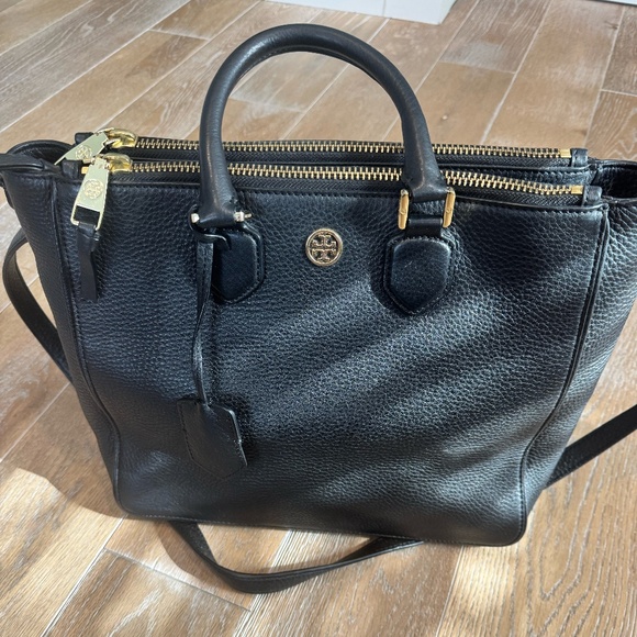 Tory Burch Black Leather Robinson Double Zip Tote - Picture 1 of 7